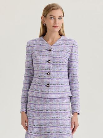 Misook Plaid Tweed Knit Jacket in Biscotti/powder Blue/purple at Nordstrom, Size Xx-Large