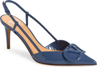 Valentino VLOGO Pointed Toe Slingback Pump in Blue at Nordstrom, Size 36.5