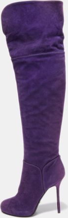 Sergio Rossi Purple Suede Zip Detail Knee Length Boots