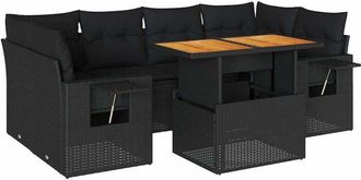 vidaXL Set De Sof&aacute;s De Jard&iacute;n 7 Pzas Con Cojines Rat&aacute;n Sint&eacute;tico Negro Vidaxl