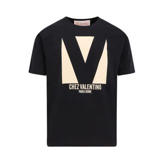 Valentino Tops, Heren, Zwart, S, Katoen, Katoenen Crew-neck T-shirt met Print