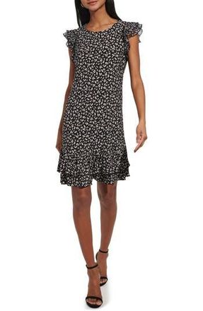 Tommy Hilfiger Betty Floral Flutter Sleeve Dress in Black/Ivory at Nordstrom Rack, Size 2