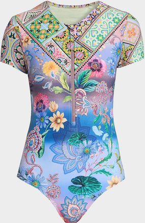 Johnny Was Lilliana Printed Rashguard One-Piece Swimsuit