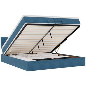 vidaXL Estructura De Cama Otomana Con Colch&oacute;n Azul Oscuro 200x200 Cm Vidaxl