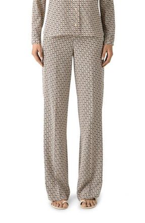 St. John Icon Stripe Silk Cr&ecirc;pe de Chine Pants in Black Multi at Nordstrom, Size Medium