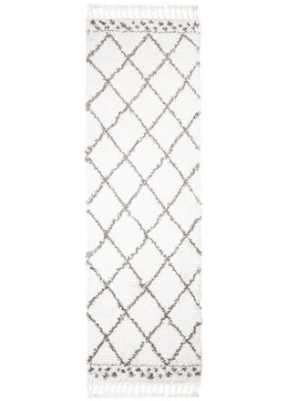 Tapiso Alfombra de pasillo crema gris cuadros flecos 100x150