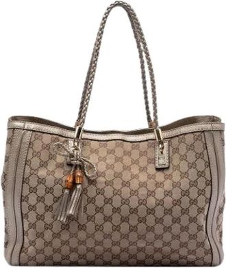 Gucci Pre-owned Tote Bags, female, Beige, Size: ONE SIZE Pre-owned Canvas Tote