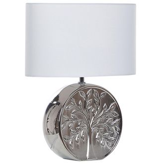 Beliani L&aacute;mpara De Mesa De Cer&aacute;mica Plateado 48 Cm Patr&oacute;n De &Aacute;rbol Glamuroso Dormitorio Sala De Estar Kherlen
