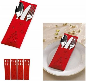 Trade Shop Trade Shop - 6pz Portaposate Feltro Natalizie Rosso 15x9cm Babbo Natale Renna Pupazzo Neve Sagomate