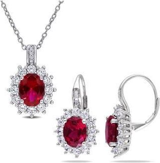 Delmar Lab Grown Ruby & Diamond Earrings & Necklace Set in Red at Nordstrom Rack