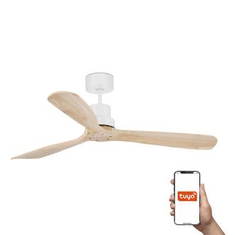 Netlighting Lantau Large 3 Blade Ceiling Fan Matt White Pine Tuya Smart System in Natural