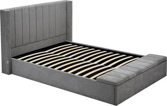 Vente-Unique Cama ba&uacute;l 180 x 200 cm con banco - Tela - Gris - DOUINO