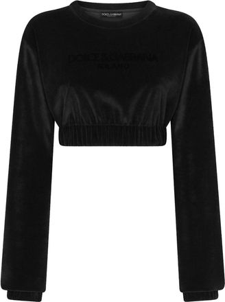 Dolce & Gabbana logo-embroidered cropped sweatshirt - women - Polyester/Cotton - 38 - Black