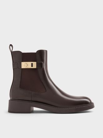 Charles & Keith Lando Metallic-Buckle Chelsea Boots