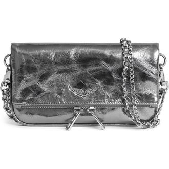 Zadig&Voltaire Nano Rock Metallic Clutch in Gun at Nordstrom