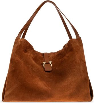 Ferragamo Su&egrave;de Shopper Tas - Dames - Shoppers - Bruin - ONE Size - Su&egrave;de - Tassen