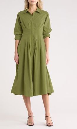 SIMKHAI Jazz Pintuck Midi Shirtdress in Olive at Nordstrom Rack, Size Small