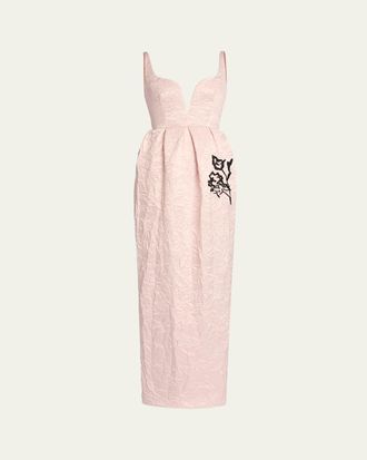 Erdem Sleeveless Beaded Crinkled Sweetheart Gown