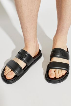 Ferragamo Saint Bart Slides, Mens, Black