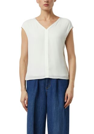 Comma Blusenshirt COMMA, Damen, Gr. 38, ecru, Web, Obermaterial: 93% Viskose, 7% Elasthan, unifarben, normal h&uuml;ftbedeckend, V-Ausschnitt, Shirts Blusenshirt