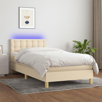 vidaXL Cama Box Spring Con Colch&oacute;n Y Led Tela Crema 100x200 Cm Vidaxl