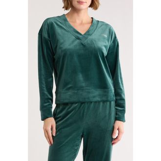 DKNY Mini Rhinestone Logo Velour Pullover in Cool Pine at Nordstrom Rack, Size X-Small