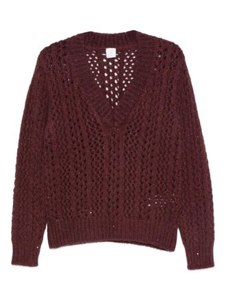 Eleventy V-neck open-knit sweater - women - Alpaca/Virgin Wool/Polyester/Polyamide - M - Red