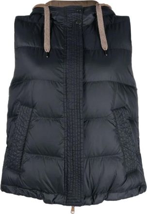 Brunello Cucinelli Gewatteerde Gilet met Capuchon - Dames - Bodywarmers - Blauw - S - Nylon - Jassen