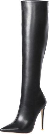 Generic Women Pointed Toe Knee High Boots Stiletto Heel Back Zipper Pu Leather Winter Boot