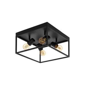 Loops Flush Ceiling Light Colour Black Open Metal Frame Box & Holders Bulb E27 4x40W