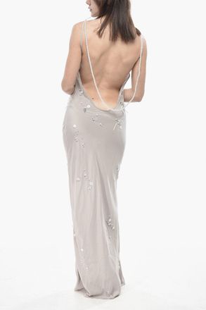Bernadette Slip Dress Bare Back in Seta con Perle Bernadette