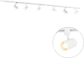 QAZQA Moderno Sistema de iluminación de riel moderno con 6 focos blancos monofásicos 200 cm - Iconic Jeana Acero Alargada /Redonda Adecuado para led Max. 6