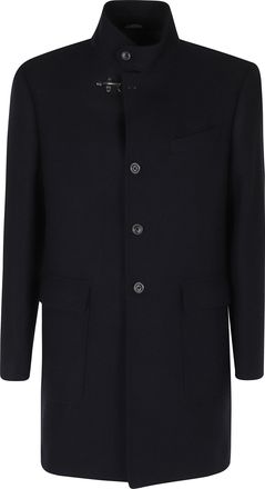 Fay Denim Blue Duty High Neck Structured Wool Coat