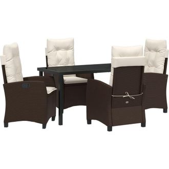 vidaXL Conjunto De Comedor De Jard&iacute;n 5 Pcs Marr&oacute;n Rat&aacute;n Sint&eacute;tico Vidaxl