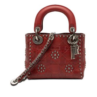 Dior Pre-owned Dior Mini Embossed Calfskin Cannage Studded Flower Lady Dior Ladies 35MA-0187