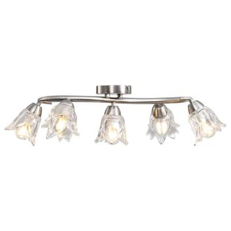 Berkfield Home Elegant Ceiling Lamp with Transparent Glass Shades for 5 E14 Bulb in Silver