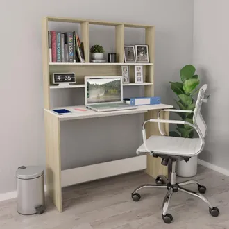 vidaXL Escritorio Estantes Contrachapada Blanco Y Roble 110x45x157cm Vidaxl