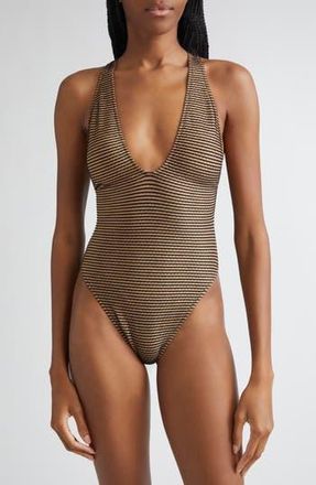 Ulla Johnson Kaia Plunge Neck One-Piece Swimsuit in Helios at Nordstrom Rack, Size X-Large