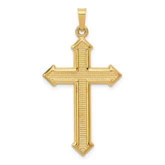 Diamond2Deal 14k Yellow Gold Polished and Textured Passion Cross Pendant