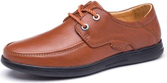 Generic Oxford Shoes for Men Lace Up Round Apron Toe Derby Shoes Cowhide Low Top Non Slip Block Heel Anti-Slip Party(Light Brown,10.5 UK)