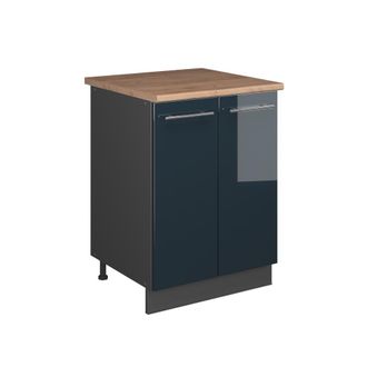Vicco Mueble Bajo Para Fregadero Fame-line, Azul Oscuro Alto Brillo/antracita, 60 Cm, Vicco