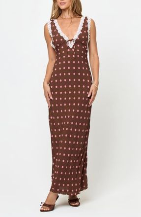 L*Space Eyes on You Lace Trim Open Back Maxi Cover-Up Dress in Alotta Polka Dot at Nordstrom, Size X-Small