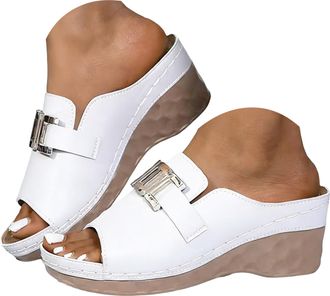 Generic Womens Platform Wedge Sandals with Arch Support,Womens Open Toe Orthopedic Slides Casual Walking Slip on Shoes Summer Boho Beach Dress Comfortable San