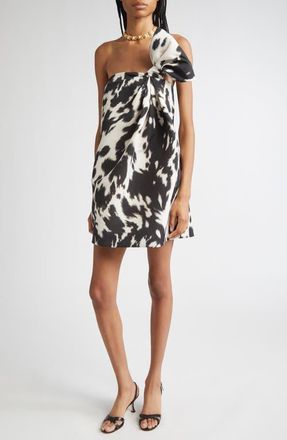 Oscar De La Renta Cow Print Strapless Cocktail Dress in Ecru/Black at Nordstrom, Size 4