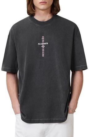AllSaints Knox Embroidered Graphic T-Shirt in Washed Black at Nordstrom, Size Medium