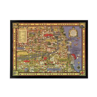 Artery8 Erickson 1931 Map of Chicago Gangland Framed Canvas Wall Art Print | Size: W24 x H32