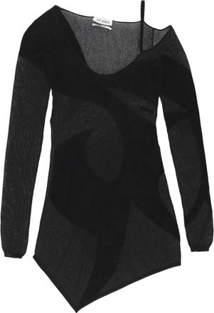 The Attico sheer asymmetric minidress - women - Cotton/Viscose/Polyamide - 40 - Black