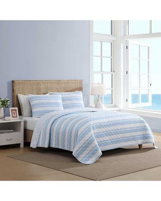 Nautica Seafront Stripe/Ivy Bloom Cotton Percale Quilt Set
