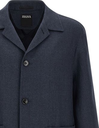 Ermenegildo Zegna Mens Blue Linen Full-Length Jacket Clothing
