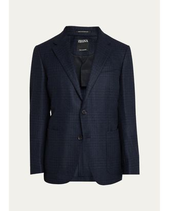 Ermenegildo Zegna Mens Oasi Cashmere-Blend Plaid Single-Breasted Sport Coat